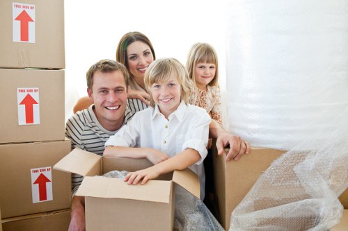 Packed office boxes and furniture ready for a commercial move